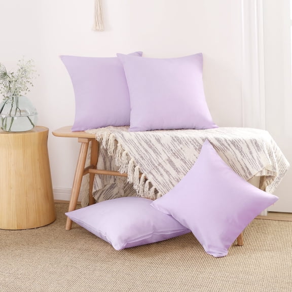 Deconovo Faux Linen Decorative Throw Pillow Covers, Set of 4, Pastel Purple, 18x18 Inch, Perfect for Couch, Sofa, or Bedroom Accent Use