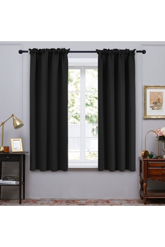 Blackout Curtains Thermal Insulated, Black, 42W x 63L Inch, Window Treatment Drapes for Living Room or Bedroom Decor, 2 Panels