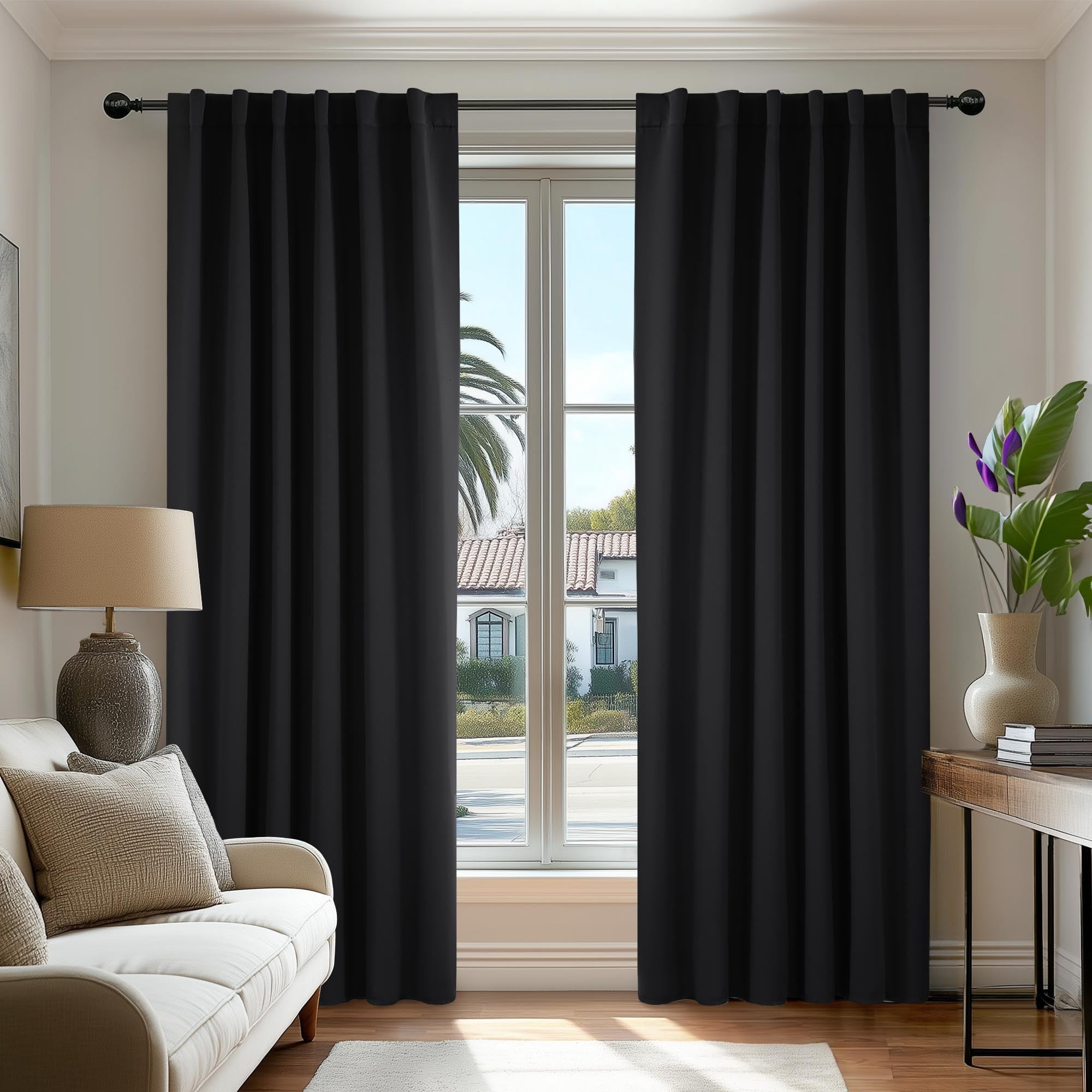 ZOPZO Blackout Curtains 2 Panels with Back Tab Thermal, Black, 52W x 84L Inch, Light Blocking Drapes for Living Room and Bedroom Use - Walmart.com