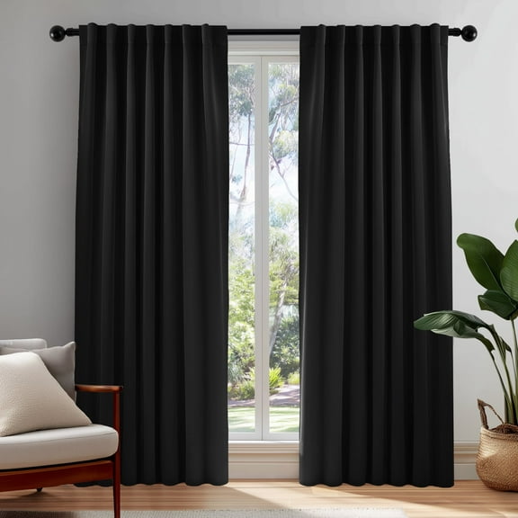 ZOPZO Black Out Curtains 2 Packs, Black, 52W x 84L Inch, Noise Reducing Drapes for Bedroom and Living Room