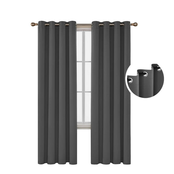 Deconovo Room Darkening Curtains Pack of 2, Energy Saving, Dark Gray, 55W x 84L Inch, Noise Reducing Thermal Insulated Drapes for Living Room Windows