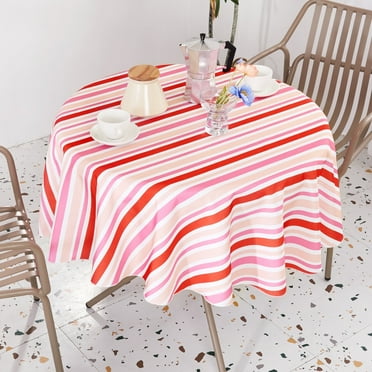 Deconovo 60" Round Outdoor Tablecloth Water Resistant Decorative Striped Table Cloth for Spring, Summer, Picnic