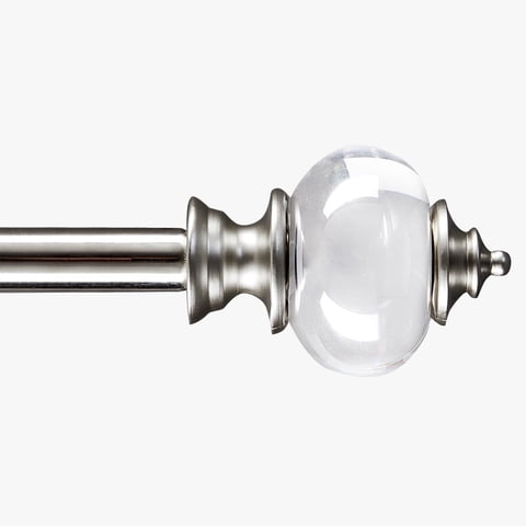 Deconovo Decorative Curtain Rod with Clear Acrylic Finial, Silver, 66-120 Inch, Stainless Steel Adjustable Window Treatment Rod