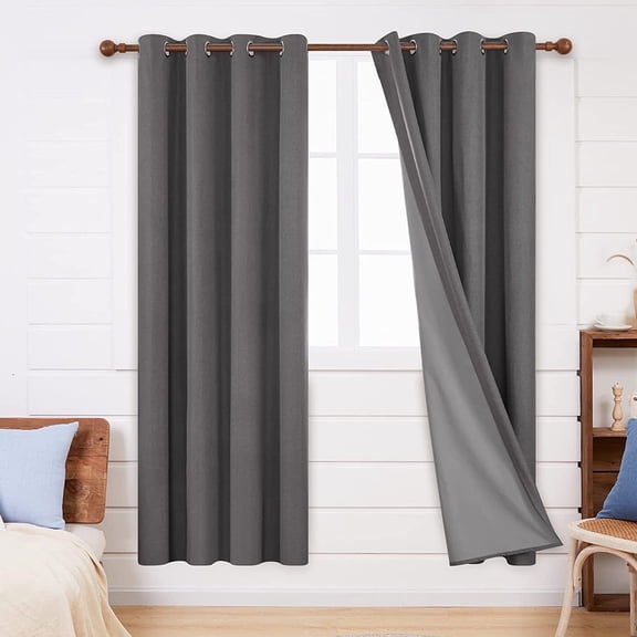 Deconovo 100% Black Out Window Curtains for Living Room 72 inch Length, Linen Textured Thermal Curtains for Living Room (Dark Gray, 52W x 72L inch)