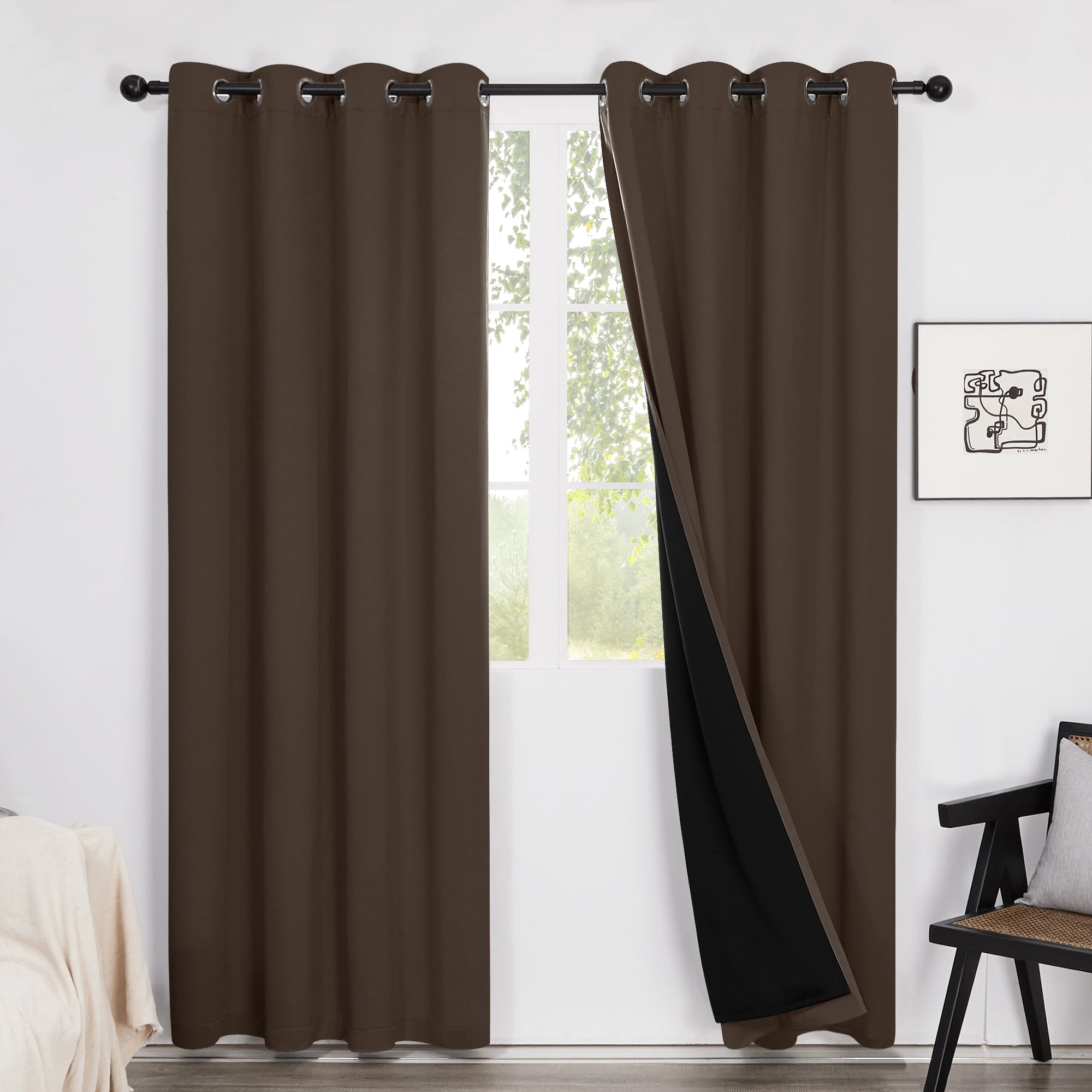 ZOPZO 100% Blackout Curtains, Thermal Insulated, Brown, 52W x 84L Inch, Noise Reducing Light Blocking Grommet 2 Panels for Bedroom