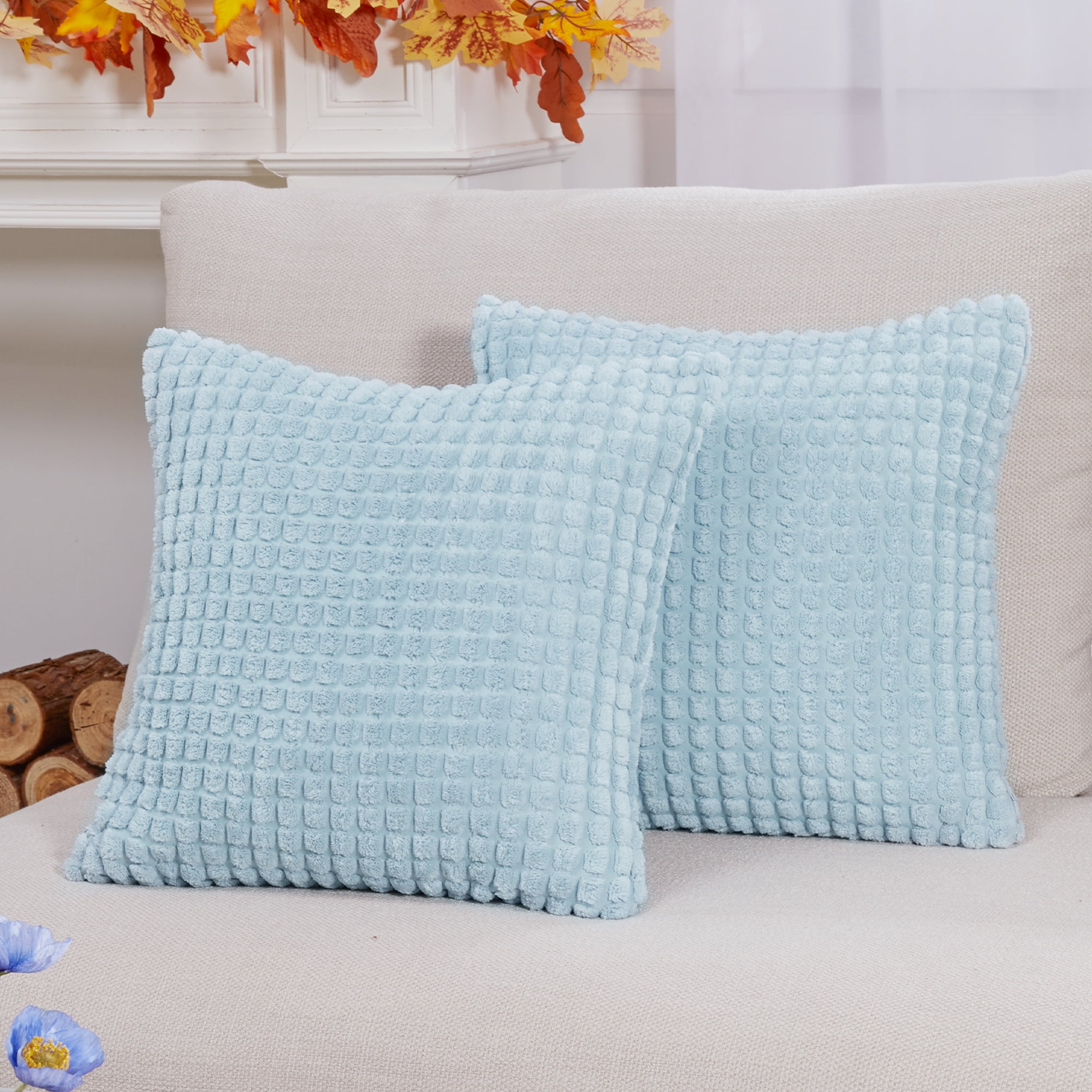 GuoChe Knee Pillow Case PowderBlue Throw Pillow Cases Decorative Satin  Pillowcase with Zipper Closure 20x20 Inch for Home Sofa Bedroom