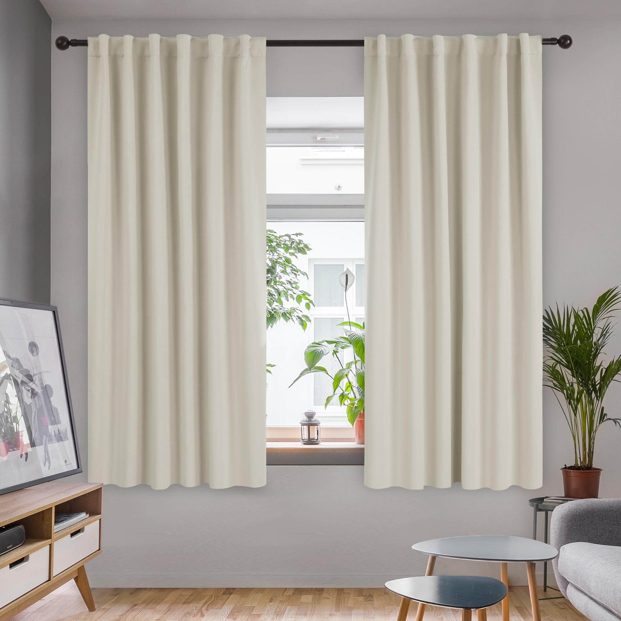 Deconovo Back Tab and Rod Pocket Solid Thermal Insulated Blackout Curtain and Drapes for Bedroom 52W x 63L inch Set of 2 Panels Light Beige