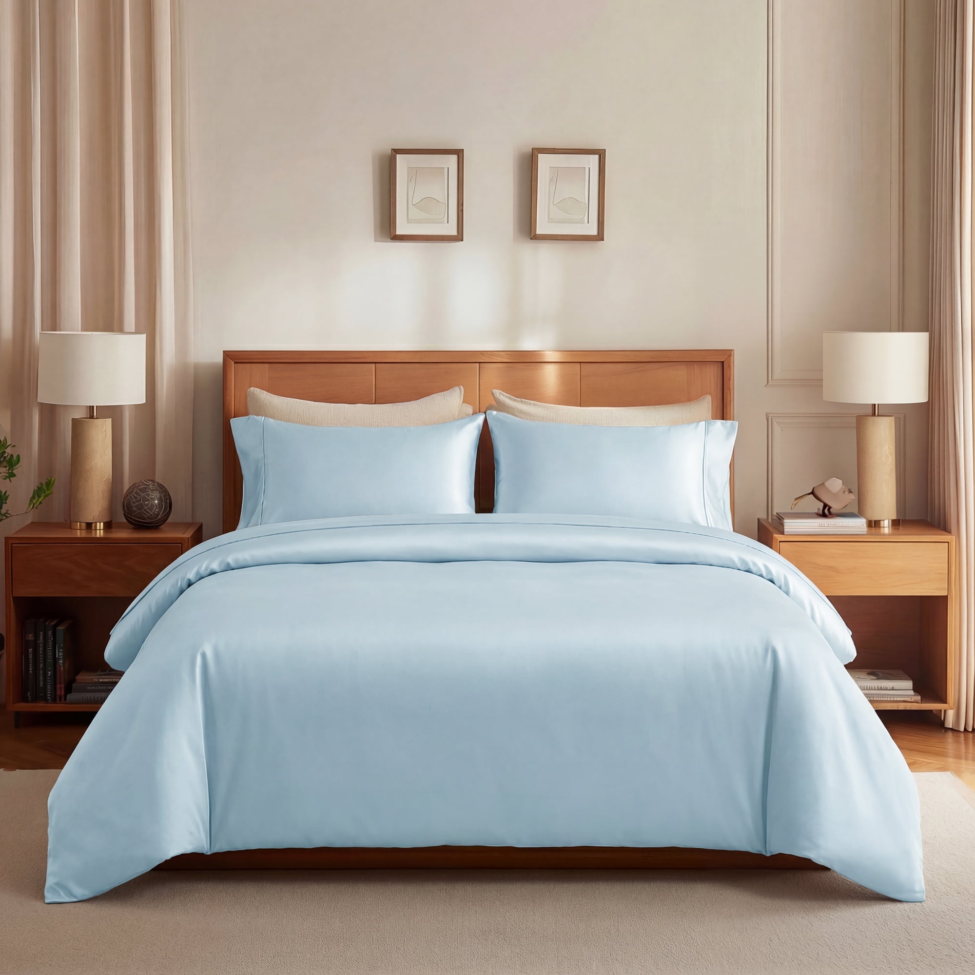Deconovo Bamboo Fiber Duvet Cover - Soft Cooling and Moisture-Wicking Bedding for Home, Sky Blue, 104"x90"