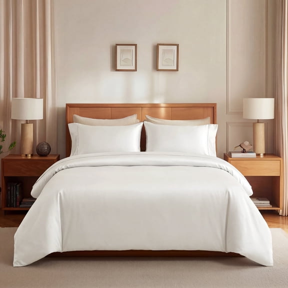 Deconovo Bamboo Fiber Satin Duvet Cover - Soft Cozy and Warm Bedding for Fall and Winter, White, 90"x90"