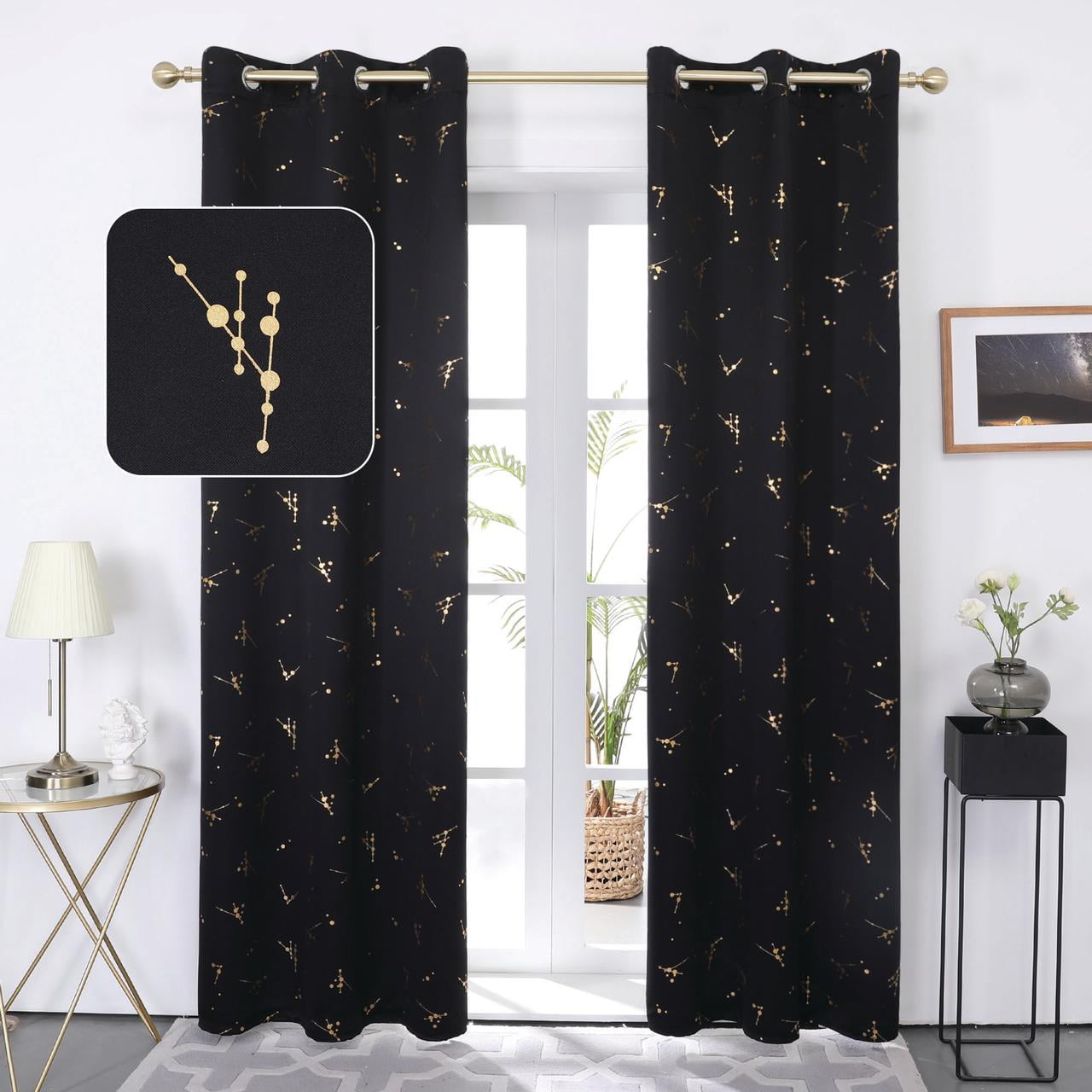Deconovo Bedroom Blackout Curtain 45 inch Long Thermal Insulated Grommet Curtain Panels for Small Windows, 42x45 inch, Black, 2 Panels