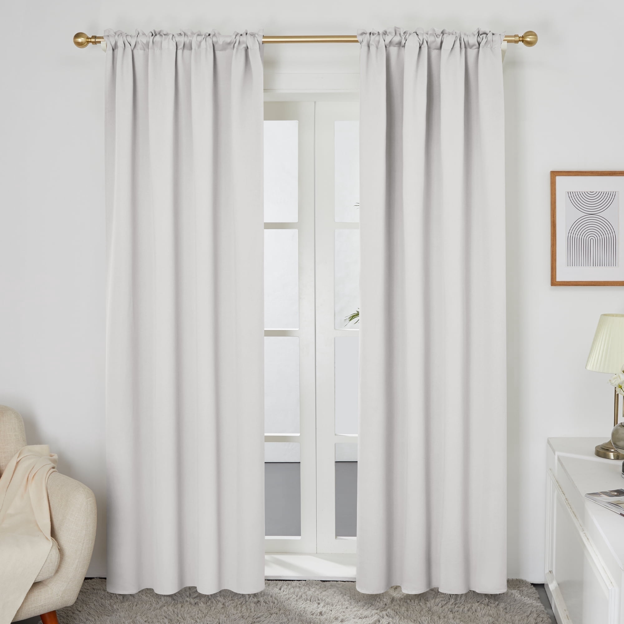 ZOPZO Bedroom Blackout Curtains Rod Pocket Noise Reducing Window Curtains for Living Room 52 x 72 inch Grayish White 2 Pieces