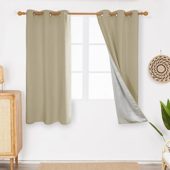Deconovo Beige 100% Blackout Curtain with Silver Coating Energy Saving Grommet Window Curtain for Guest Room,42x45 inch,Set of 2