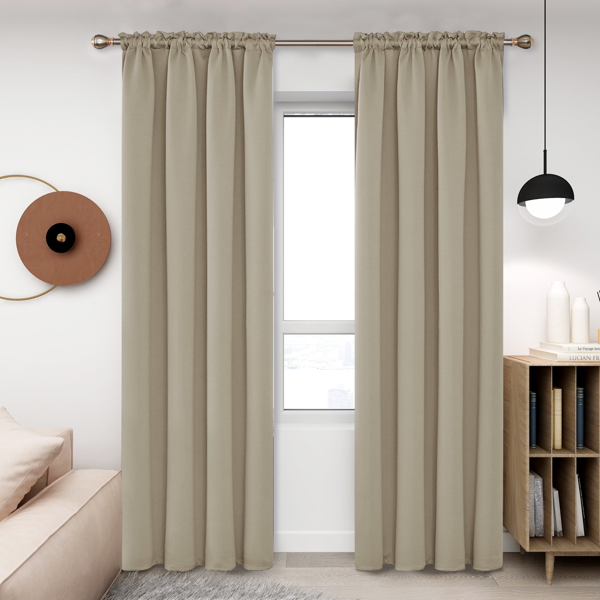 Deconovo Beige Blackout Curtains for Dark Windows, Light Blocking