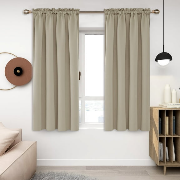 Deconovo Beige Blackout Curtains Rod Pocket Curtain Panels Room Darkening Curtains for Window 52 W x 45 L inch 2 Panels