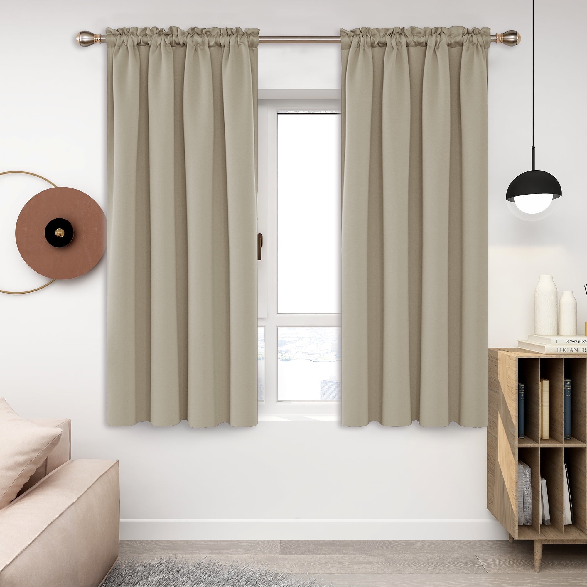 Deconovo Room Darkening Curtains for Dining Room, 2 Pieces Thermal Insulated Rod Pocket Curtain Panels, Beige, 52" x 54"