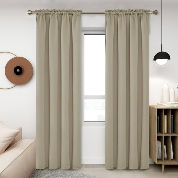 Deconovo Beige Blackout Curtains Rod Pocket Curtain Panels Thermal Insulated Curtains for Sliding Door 52 W x 95 L inch 2 Panels