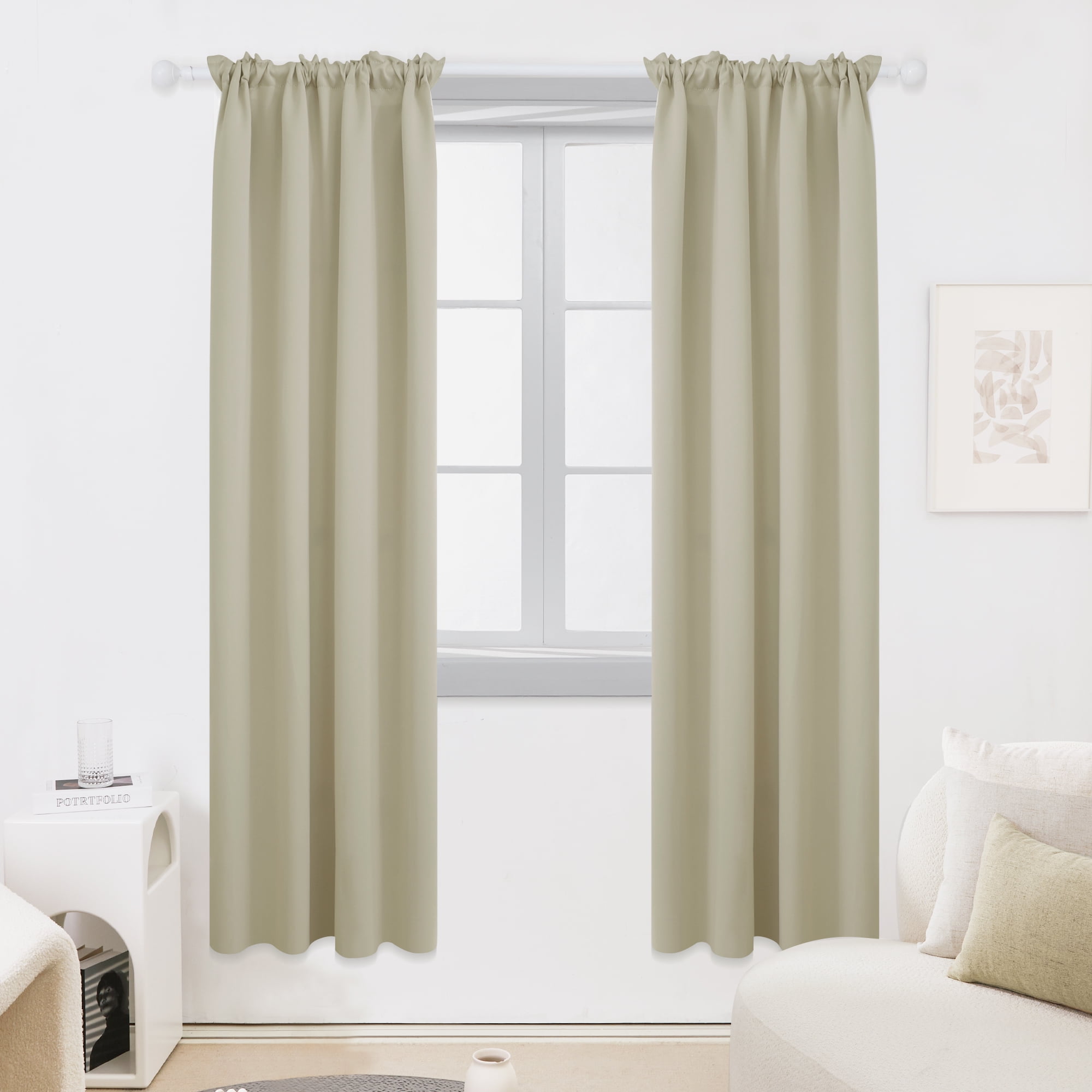 Deconovo Beige Curtains Room Darkening Curtains Rod Pocket Blackout  Curtains and Drapes for Living Room, Set of 2, 42 x 72 inch, Dark Beige