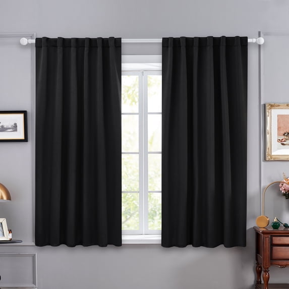 Deconovo Black Back Tab and Rod Pocket Curtains Thermal Insulated Blackout Window Curtains for Kitchen 52x54 inch 2 Panels