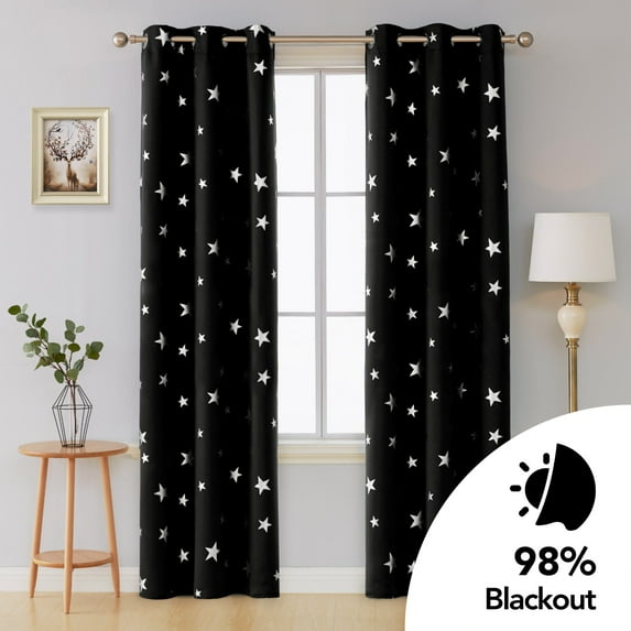 Deconovo Black Blackout Curtain for Bedroom Grommet Room Darkening Printed Curtain for Living Room,42x72 inch,Set of 2