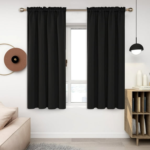 Deconovo Short Blackout Curtains for Kitchen Pack of 2, Rod Pocket Thermal Insulated Window Curtains, Black, 52"W x 45"L