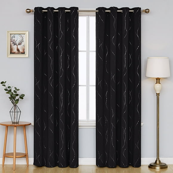 Deconovo Black Blackout Curtains and Drapes 84 inch Length 2 Panels Set Bedroom Grommet Curtains with Floral Design (2 Panels, 52" x 84")