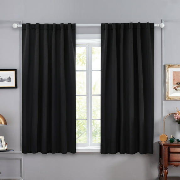 Deconovo Black Blackout Curtains for Kitchen Window Back Tab and Rod Pocket Curtains Room Darkening Curtains 52x45 inch 2 Panels