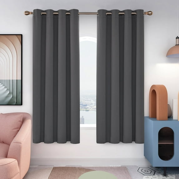 Deconovo Thermal Insulated Black Out Curtains Set of 2, 63 inches Long - Grommet Room Darkening Curtains for Bedroom (52x63 inch, Dark Gray, 2 Panels)