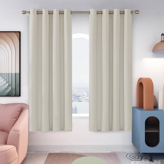 Deconovo Black Out Curtains Set of 2, 63 inches Long - Grommet Room Darkening Thermal Insulated Curtains (52x63 inch, Light Beige, 2 Panels)