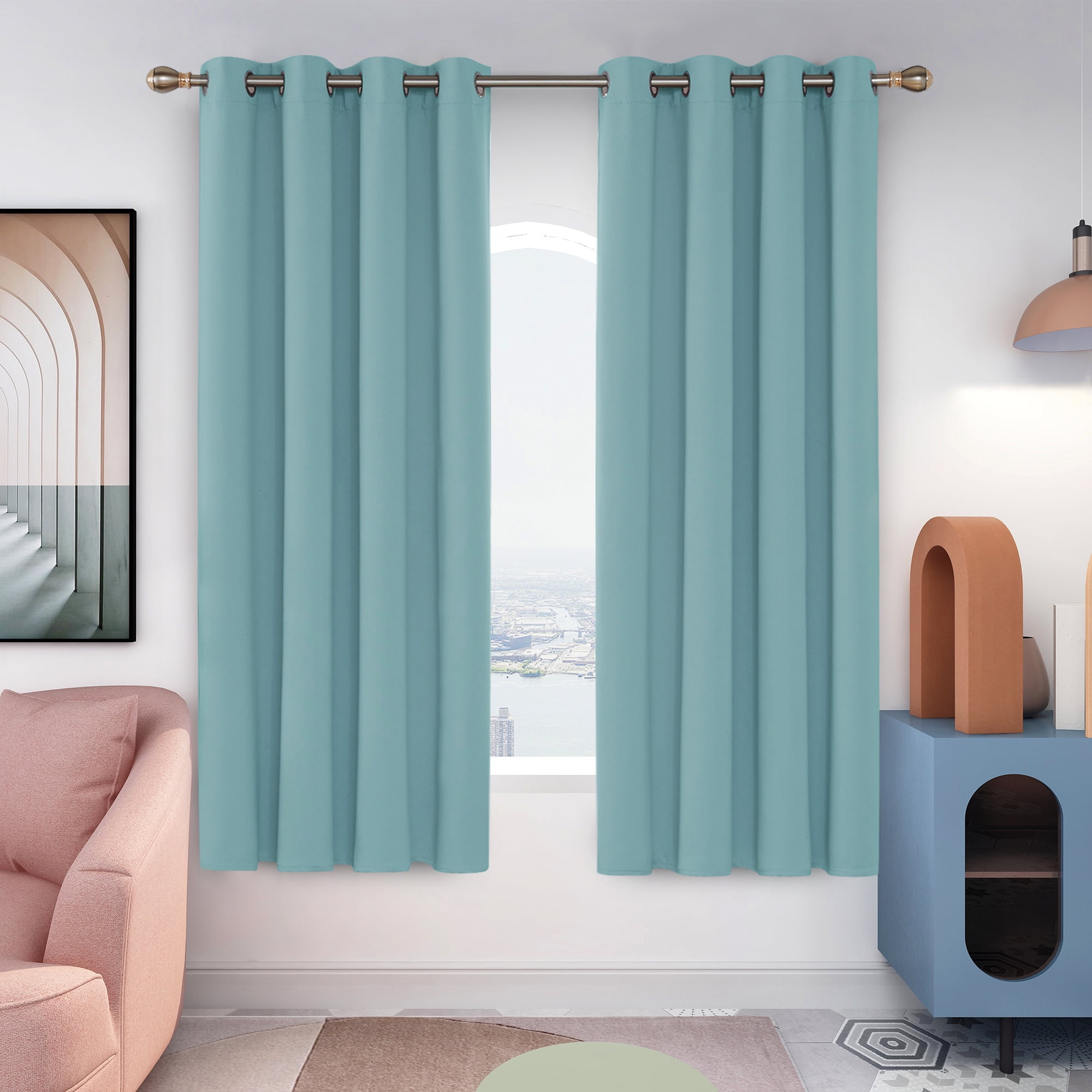 Deconovo Black Out Curtains Set of 2, 63 inches long - Grommet Room Darkening Thermal Insulated Curtains for Living Room (52x63 inch, Teal, 2 Panels)