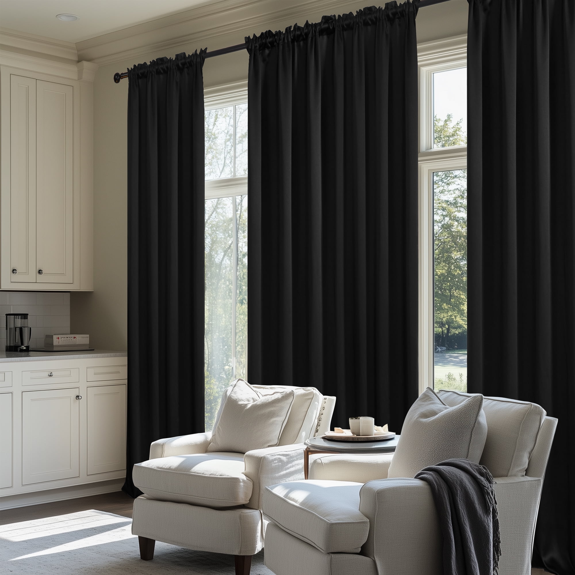 Deconovo Black Rod Pocket Blackout Curtains for Bedroom, 42x95 inch, 4