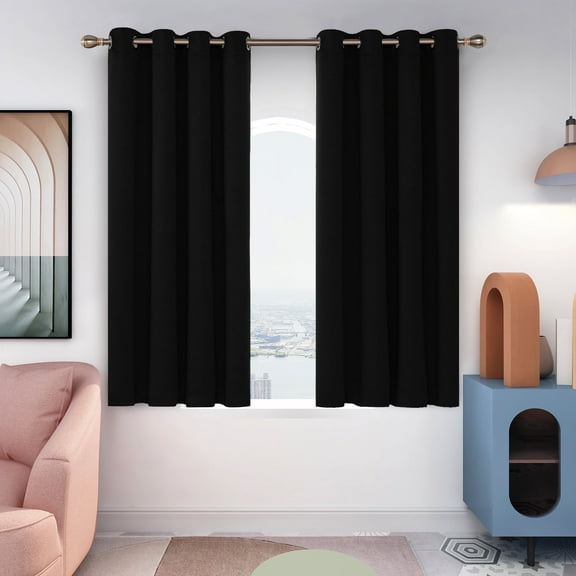 Deconovo Short Blackout Curtains for Kitchen - Grommet Thermal Insulated Energy Efficient Small Window Curtains (52x45 inch, Black, Set of 2 Panels)