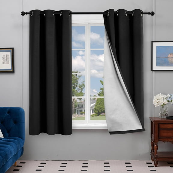 Deconovo Black Silver Coated Room Darkening Sliding Glass Door Curtains, 42" X 63" (2 Panels)