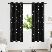 Deconovo Black Thermal Insulated Blackout Curtains with Silver Star Pattern, 42 x 72 inch, Set of 2