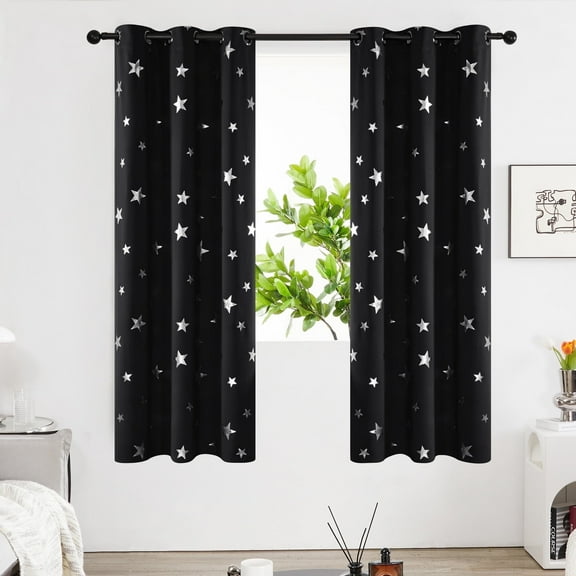 Deconovo Black Thermal Insulated Blackout Curtains with Silver Star Pattern, 42 x 72 inch, Set of 2