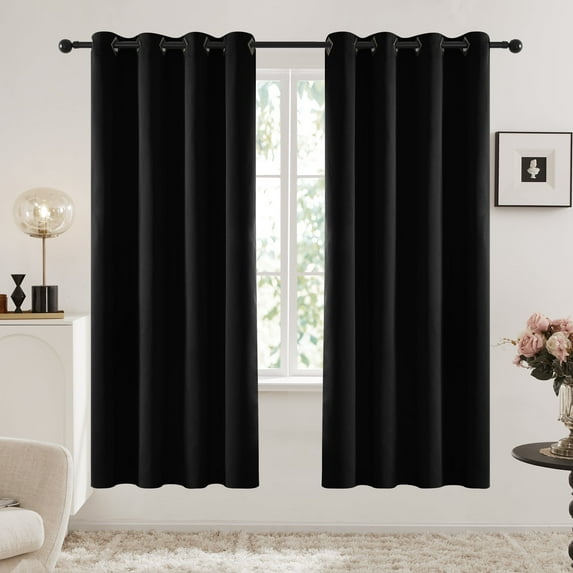 Deconovo Black Thermal Insulated Blackout Solid Grommet Curtains, 52"x72", 2 Panels