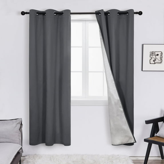 Deconovo Blackout Curtains Light Blocking Thermal Insulated, Dark Gray, 42W x 72L Inch, Noise Reducing Grommet Drapes for Bedroom, 2 Panels