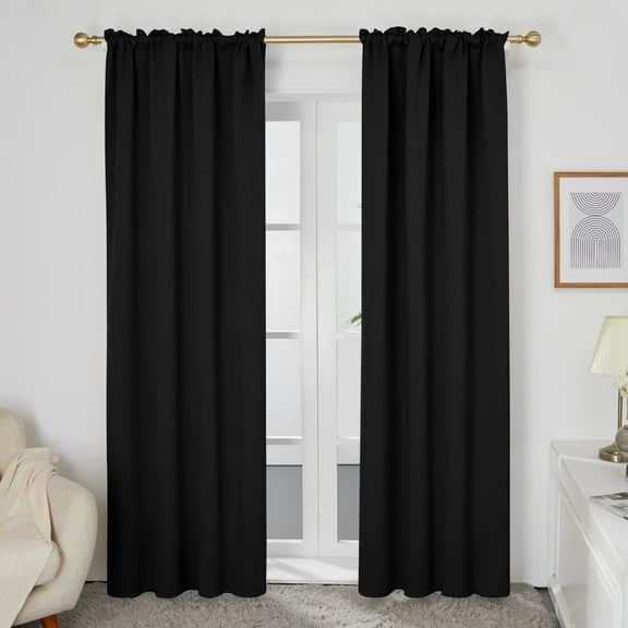 Deconovo Blackout Curtain 52 x 84 inch Black Rod Pocket Window Curtain for Living Room Set of 2