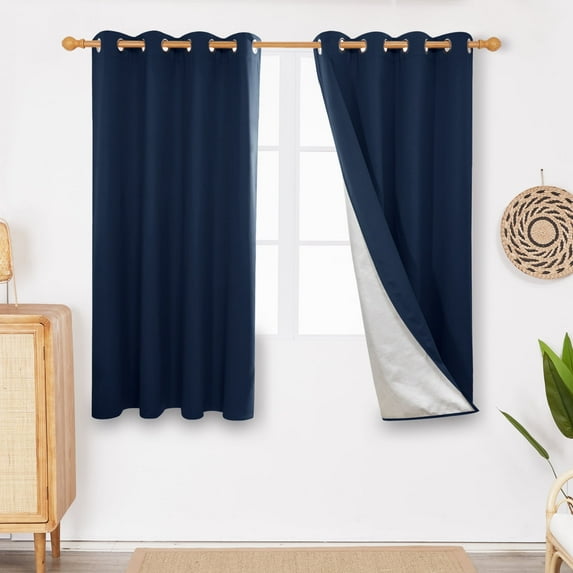 Deconovo Blackout Curtain Grommet Full Shading Curtain with Silver Coating, 52x63 inch,Navy Blue,2 Panels