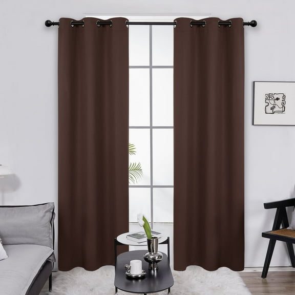 Deconovo Solid Blackout Curtain Panels for Bedroom, Pack of 2, Grommet Thermal Insulated Drapes 38x84 inch, Chocolate