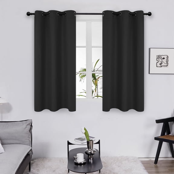 Deconovo Solid Blackout Curtain in 2 Pack, Short Grommet Thermal Insulated Window Curtain Panels, Black, 38 x 54 inch
