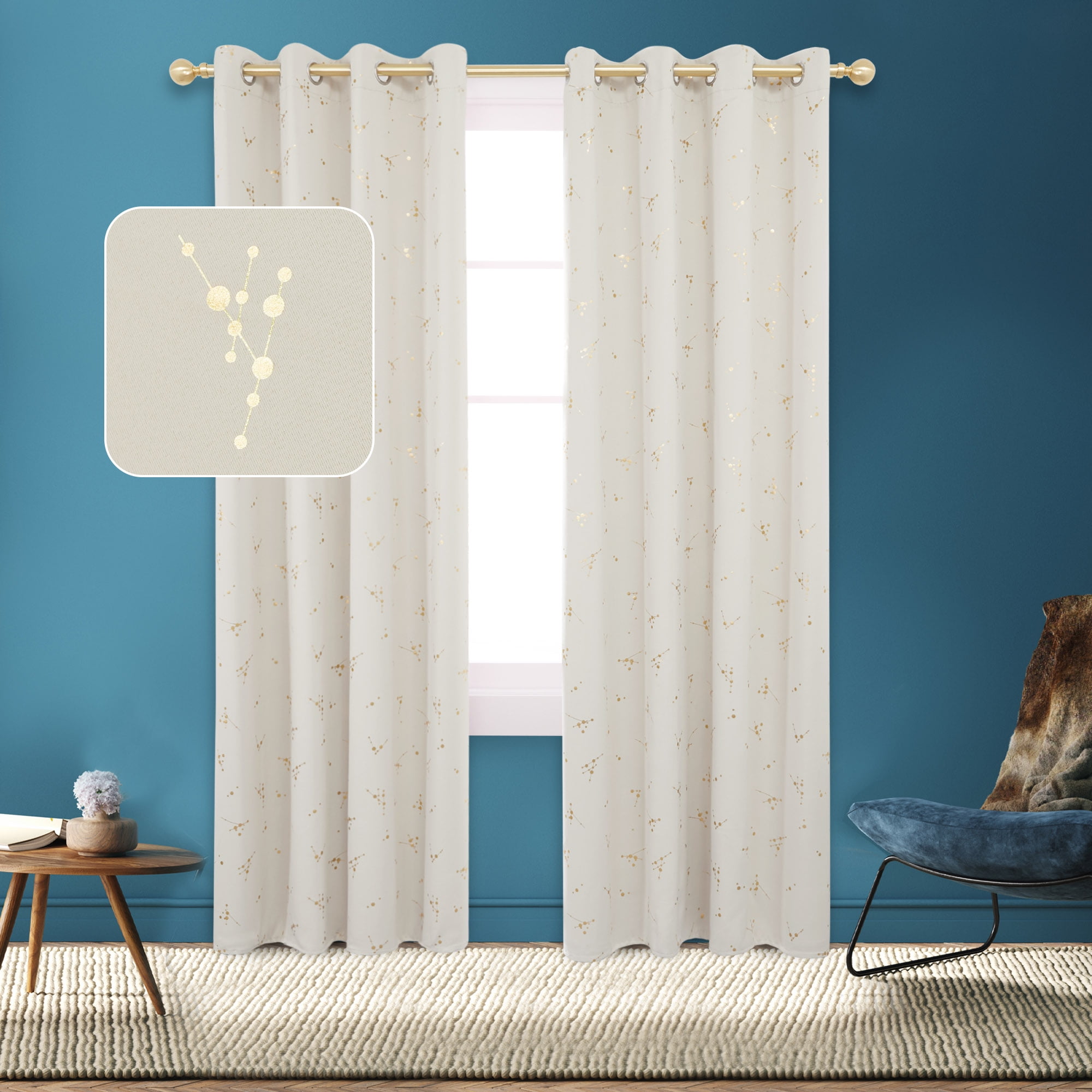 Beige Gold Constellation Blackout Grommet Curtains, 52x72 Inch
