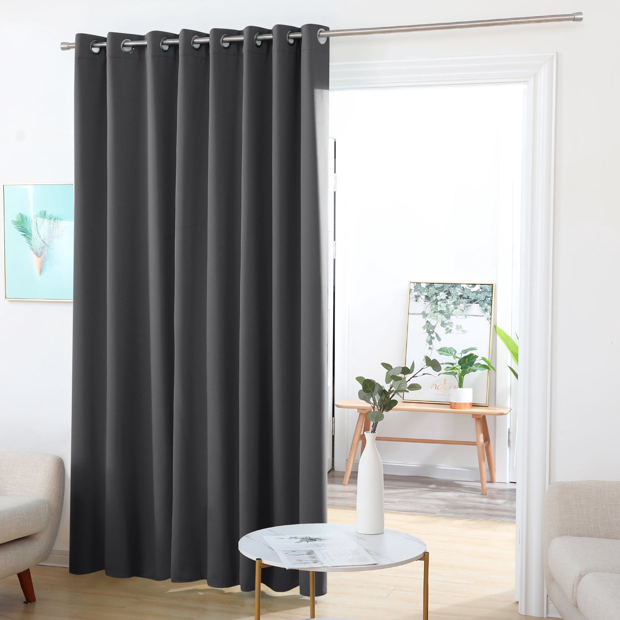 Deconovo Blackout Curtains for Sliding Door 84 Length, Thermal Insulared Patio Curtain, Room Divider Curtain for Nursery 100 x 84 inch Dark Gray 1 Drape