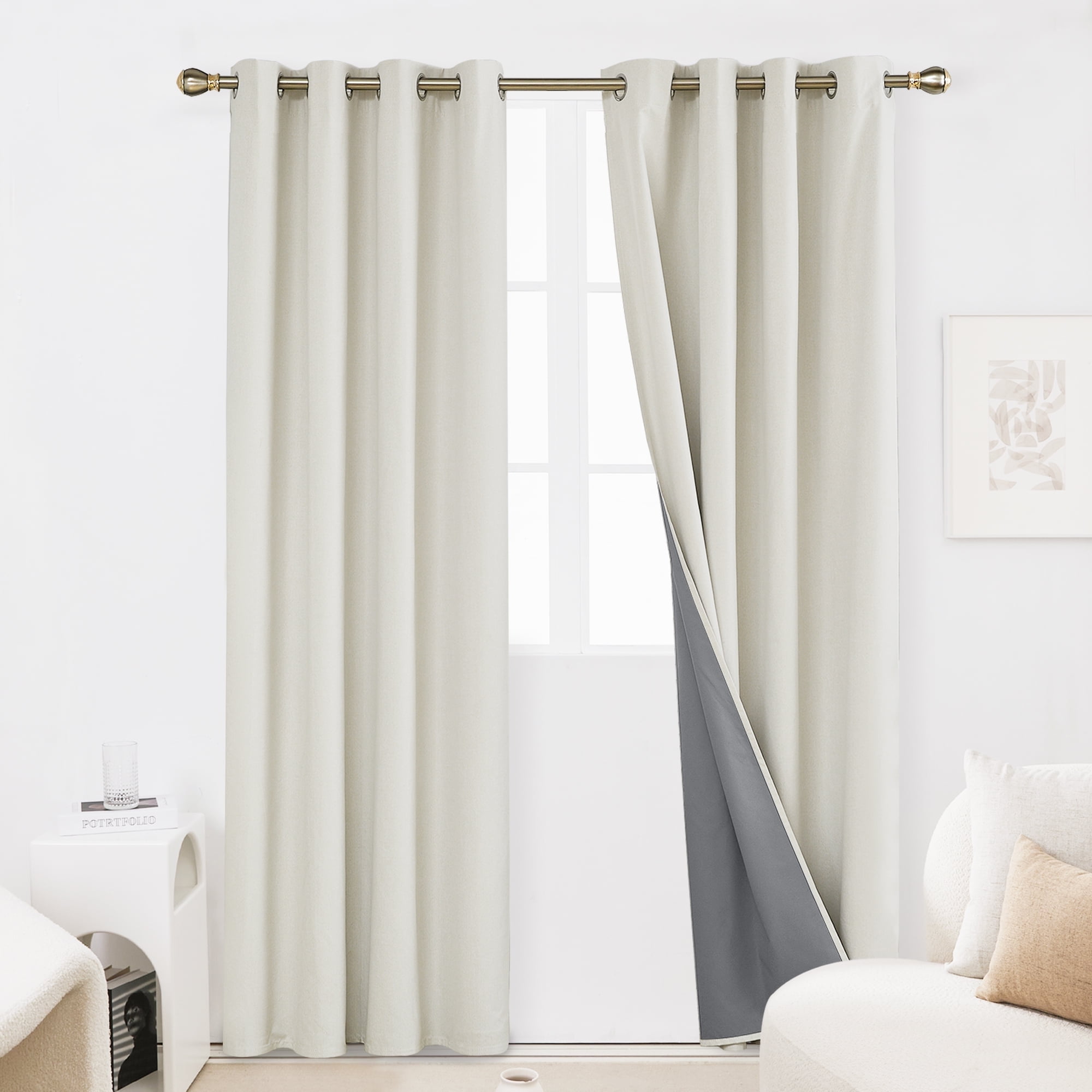 Deconovo Thermal Insulated 100% Blackout Curtains, 84 inch Long 2 Panels, Linen Textured Solid Grommet Window Treatment for Living Room (Cream, 52 x 84 inch, 2 Panels)