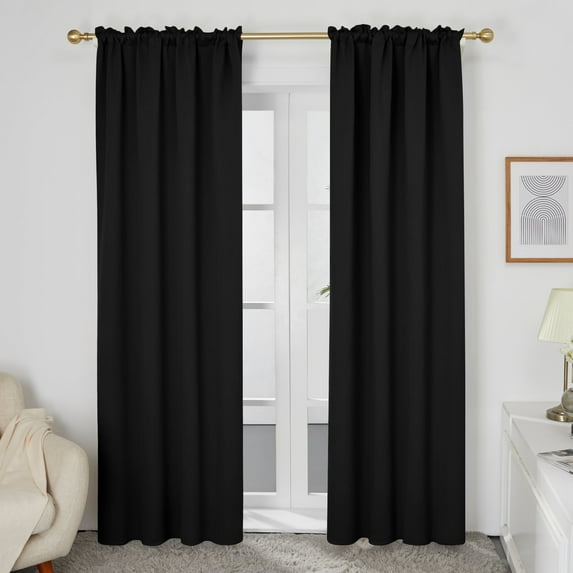 Deconovo Blackout Curtains 63 inch Long Rod Pocket Solid Thermal Insulated Curtains for Bedroom 52 x 63 inch Black 2 Panels