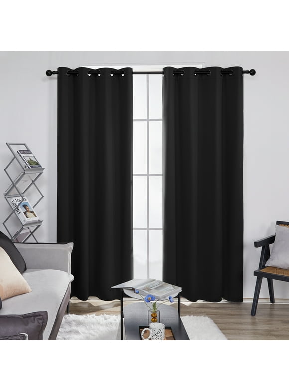 Deconovo Blackout Curtains 84 inch Length Set of 2 Room Darkening Grommet Thermal Insulated 52Wx84L inch Black