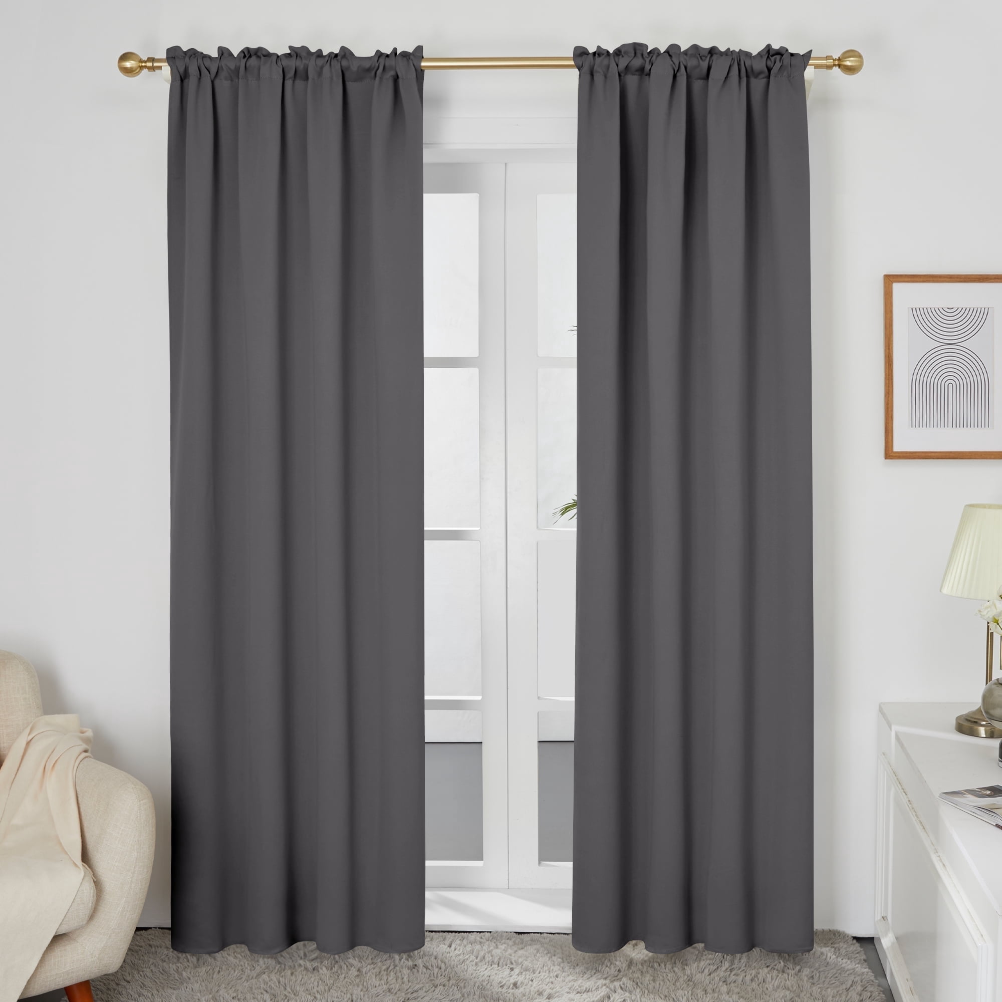 ZOPZO Blackout Curtains 84 inch length Rod Pocket Energy Saving Drapes for Living Room 52 x 84 inch Dark Gray Set of 2