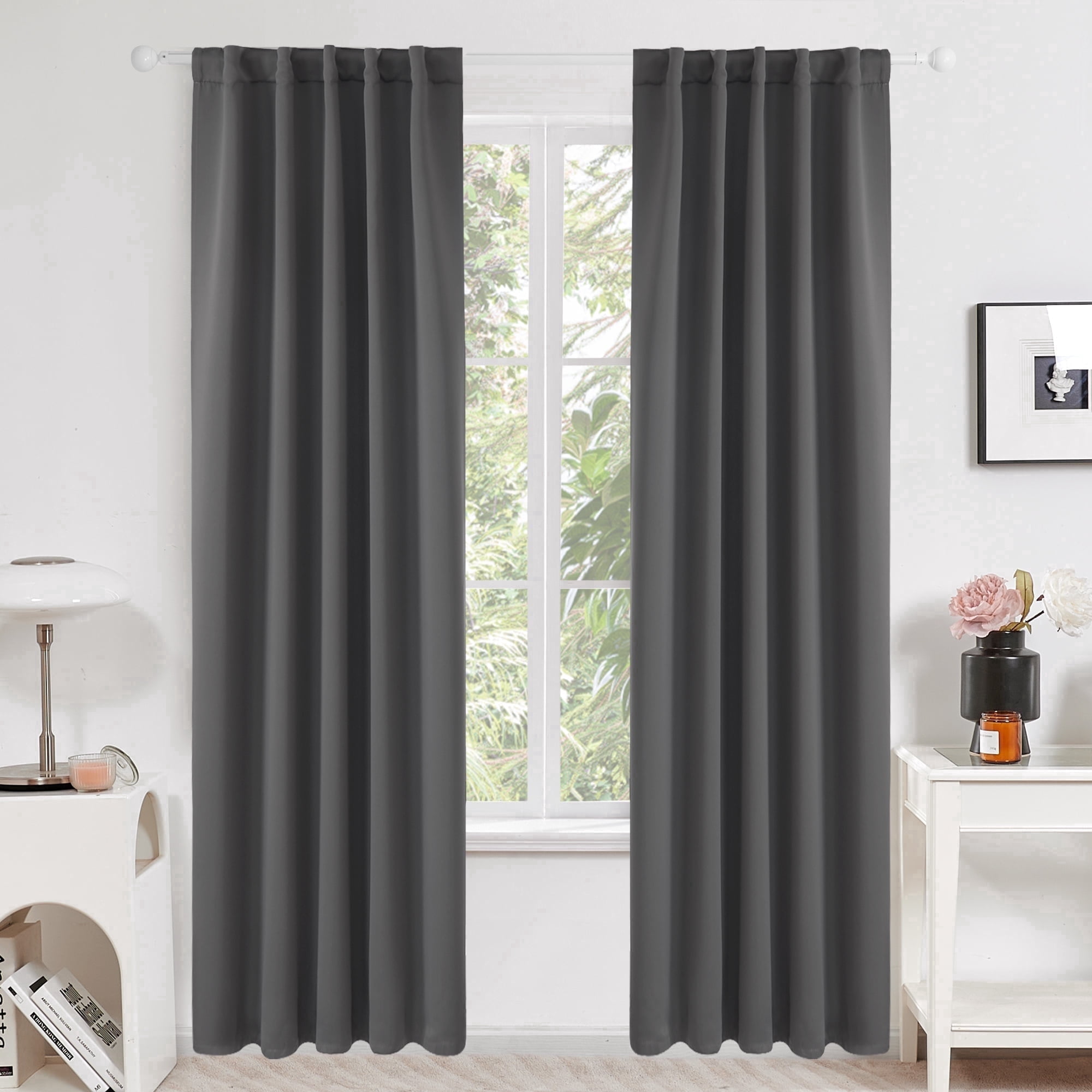 Deconovo Thermal Blackout Curtains with Back Tab for Living Room, Dark Gray, 2 Pieces, 38"x84"