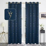 Deconovo Blackout Curtains Foil Print Grommet Thermal Insulated Window Curtains for Bedroom, 52W x 84L inch, Navy Blue, 2 Panels