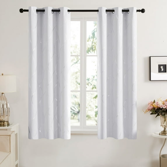 Deconovo Blackout Curtains Foil Wave Printed for Living Room, 42x54 inch, 2 Panels, Grayish White