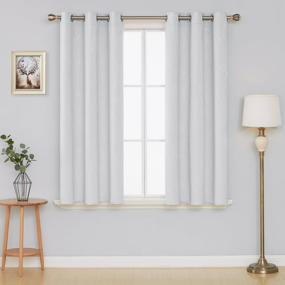 Deconovo Blackout Curtains Grommet Thermal Insulated Room Darkening Curtain for Bedroom, Wave Line and Dots Design (2 Panels, 42" x 54", Grayish White)